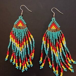 Multicolor Beaded Fringe Earrings